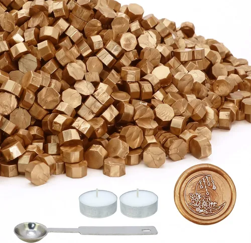 Miniatura 9 de SWANGSA Kit de 360 cuentas de cera de sellado doradas, rojas, verdes, plateadas, con 2 velas de té y 1 cuchara de cera para sello de cera