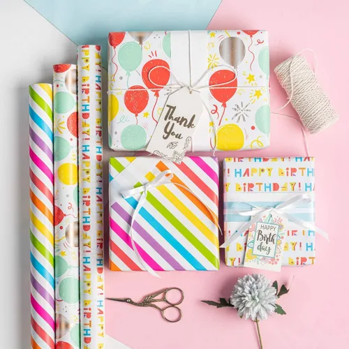 Miniatura 2 de MAYPLUSS rollo de papel de regalo para cumpleaños - mini rollo - 17 pulgadas x 120 pulgadas por rollo - tiras de globo rojo, letras de feliz Feliz