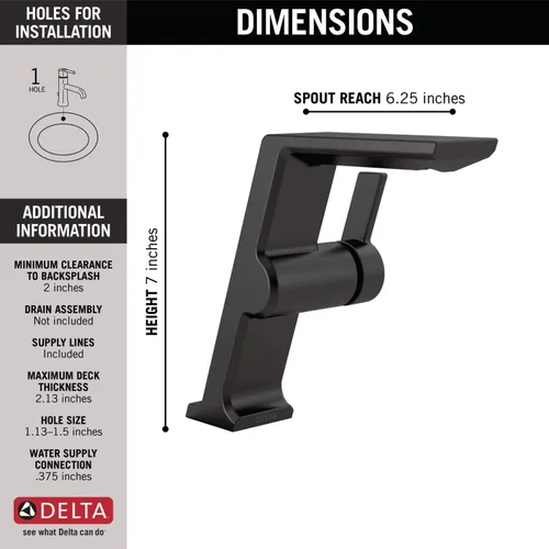 Miniatura 3 de Delta Grifo 699-BL-DST Pivotal Sing. Hndl Medio Altura Recipiente Lav. Grifo Negro