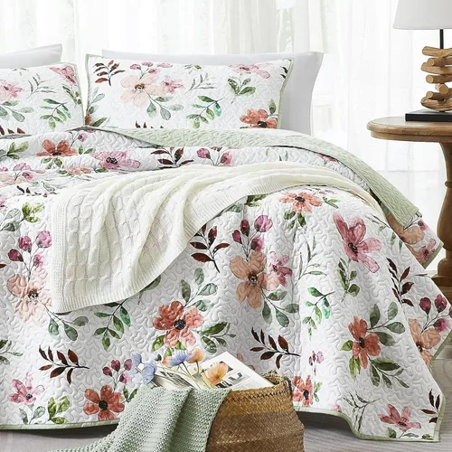 Miniatura 9 de WRENSONGE Colcha floral tamaño Queen – Juego de ropa de cama reversible de flores botánicas, colcha ligera y suave para todas las estaciones