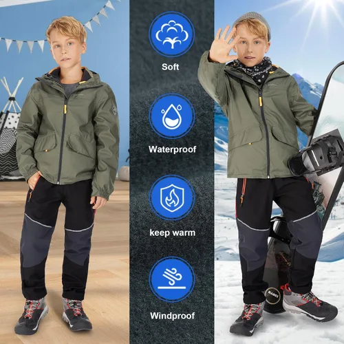 Miniatura 8 de Toomett Pantalones cargo de nieve para niños, niñas y niños al aire libre con forro polar suave Shell senderismo pesca esquí pantalones aislados