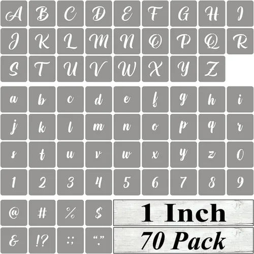 Plantillas de letras del alfabeto de 1 pulgada para pintar, paquete de 70 plantillas de letras y números con letreros para pintar sobre madera,