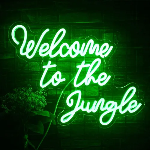 Letrero de Neón Welcome to the Jungle Decoración de Selva Letrero de Luz de Neón LED Verde con Palabras para Decoración de Pared Letrero Luminoso de