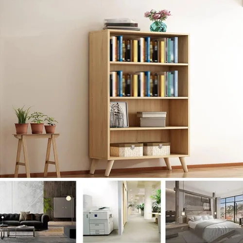 Miniatura 4 de Estantería de madera abierta, estante de 3/4/5 niveles con patas, organizador de almacenamiento extraíble para el hogar, estantería de cubos