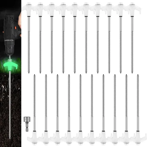 Hicarer 20 estacas de 8 pulgadas para tienda de campaña, estacas de metal de tierra resistentes para inflables con cabezal hexagonal para tienda de