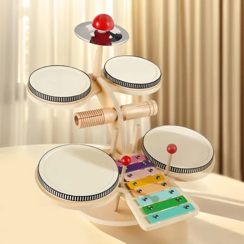 iPlay, iLearn Juego de Batería de Madera para Niños Pequeños, Juguete de Instrumentos Musicales para Niños, Juego de Batería de Percusión 8 en 1 con