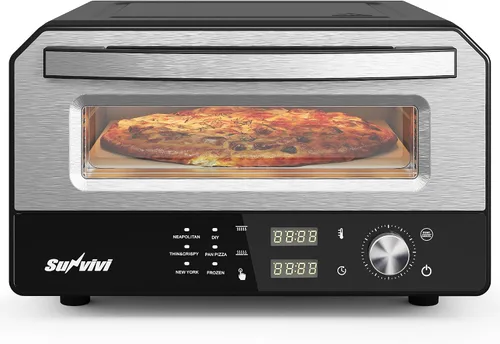 Sunvivi Horno eléctrico para pizza de interior: máquina de pizza de encimera con 6 ajustes preestablecidos, calienta hasta 750 ℉, calentador de