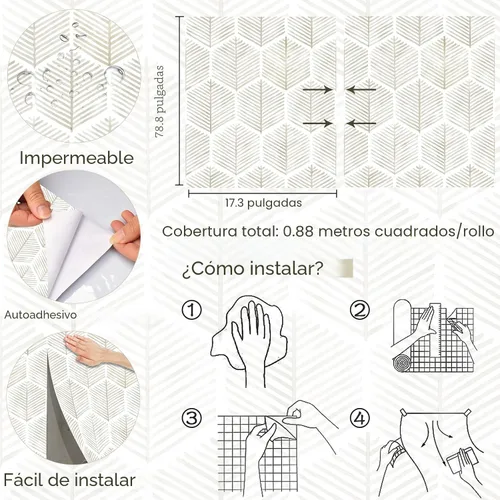 Miniatura 3 de Papel tapiz moderno despegable y adhesivo 17.3''×78.8'' Papel tapiz autoadhesivo estilo boho Papel de contacto beige y blanco geométrico Papel