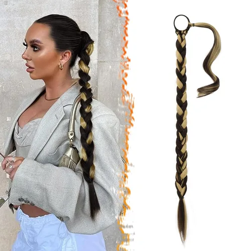 Miniatura 61 de Barsdar Extensión de 26 Pulgadas de Cola de Caballo Trenzada Larga con Banda Elástica - Extensiones de Cabello en Cola de Caballo Recta y Elegante