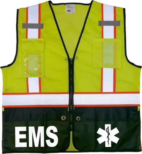 Chaleco de seguridad EMS Survivor, Tipo R Clase 2, logotipos reflectantes con bolsillo trasero gigante.