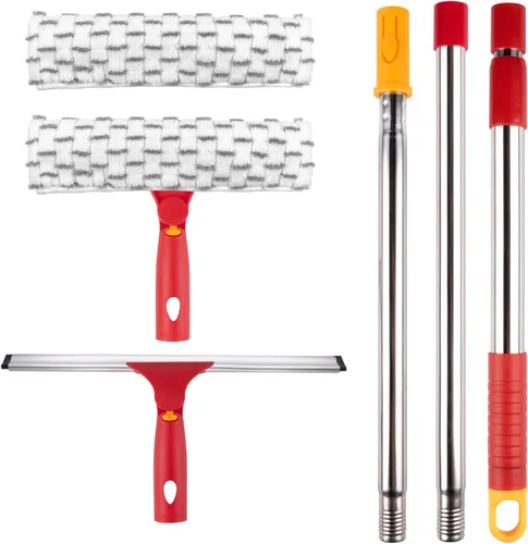 Miniatura 6 de Kit de limpieza de ventanas con poste extensible, escobilla de 10 pulgadas y combo de limpiador de microfibra de 11 pulgadas con poste de acero