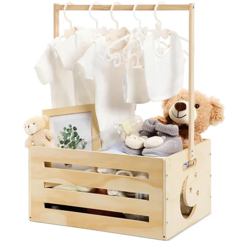 Yerliker Cesto de madera para baby shower, con asa, cesta de almacenamiento personalizada para niños recién nacidos, regalos de embarazo (color