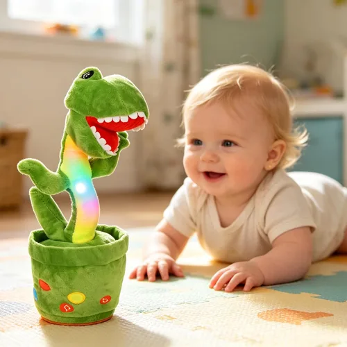 Miniatura 2 de Hopearl Dinosaurio bailarín brillante repite lo que dices – Talking T-Rex Wriggle Singing Mimicking Twisting Light Up Juguete de peluche animado