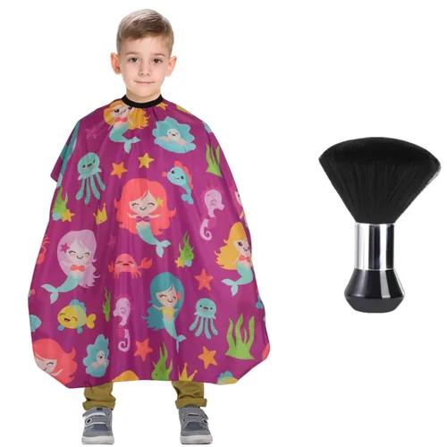 Miniatura 11 de Capa de peluquería para niños con cepillo quitapelusas para el cuello, capa profesional de salón para corte de cabello con cierre a presión