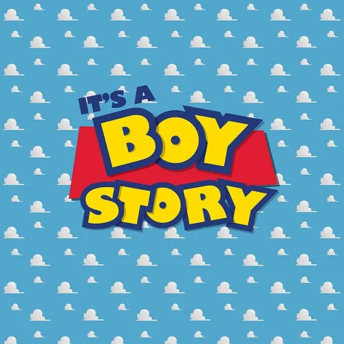 Telón de fondo de fotografía de dibujos animados con texto en inglés "It's a Story", fondo de fotos para fiesta de cumpleaños, cielo azul, nubes