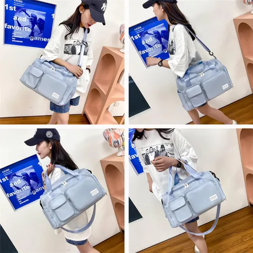 Miniatura 412 de Pequeña bolsa de gimnasio para mujer, bolsa de viaje con compartimento para zapatos