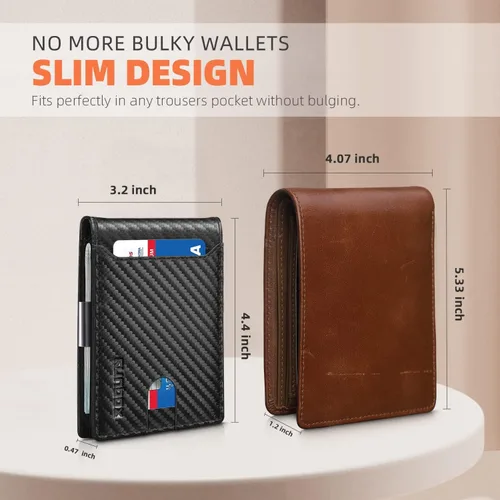 Miniatura 183 de RUNBOX - Carteras delgadas para hombre, cartera de piel con pinza para el dinero, cartera de bolsillo frontal con bloqueo RFID, tarjetero