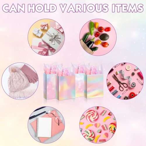 Miniatura 4 de Maitys 24 bolsas de regalo de arcoíris pastel con papel de seda, bolsas de recuerdo de fiesta de Pascua, bolsa de regalo pastel para niños y niñas
