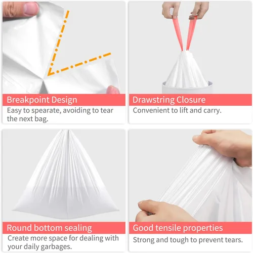 Miniatura 6 de KONE - Bolsas de basura pequeñas, 192 unidades, 4 galones, con cordón, extragruesas, bolsas de basura de plástico para baño, dormitorio, oficina