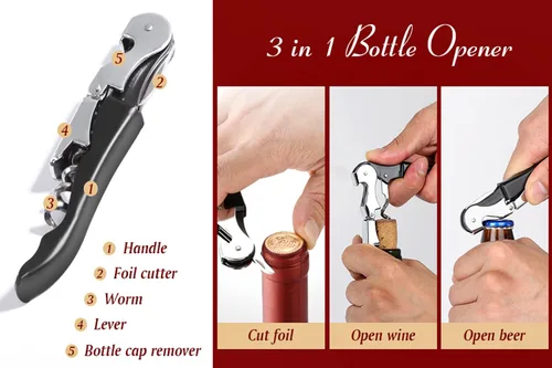 Miniatura 6 de Juego de Sacacorchos Profesional para Camareros, Llave de Vino de Acero Inoxidable Resistente con Bisagras para Camareros de Restaurantes, Sumiller