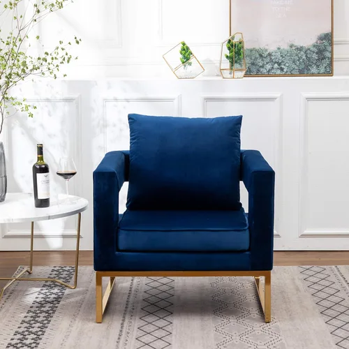 Miniatura 4 de Roundhill Furniture Lenola - Silla tapizada con brazos, color azul, 29.75 pulgadas de profundidad x 27.5 pulgadas de ancho x 34.5 pulgadas de alto