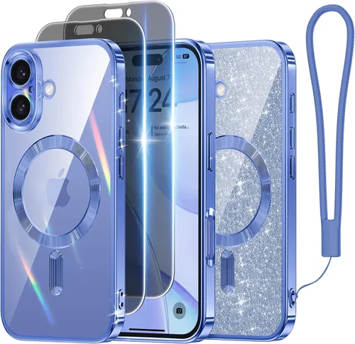 Miniatura 42 de Meifigno Candy Mag Series - Funda diseñada para iPhone 15 Pro, compatible con MagSafe, tarjeta con purpurina y correa de muñeca, protección completa