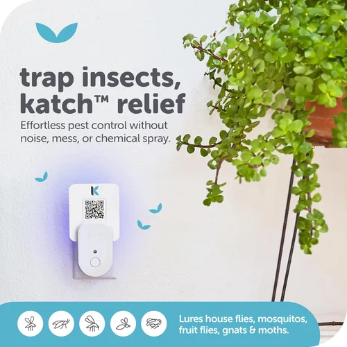 Miniatura 2 de Katchy Trampa para insectos enchufable para interiores, atrapa moscas para mosquitos, jejenes, moscas de la fruta y polilla pequeña, luz azul, sin