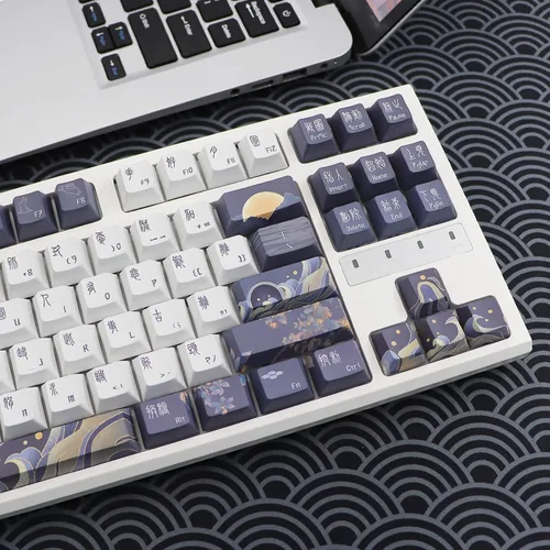 Miniatura 5 de JSJT Teclas PBT 136 Teclas Perfil Cherry Juego de Teclas Temáticas de Chang'e y Conejo Teclas de Estilo Antiguo Azul Zang Teclas Personalizadas