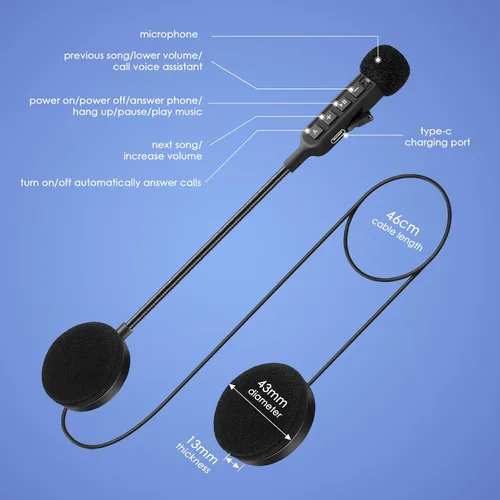 Miniatura 7 de Auriculares Bluetooth 5.3 para casco de motocicleta con batería de 900 mAh, auriculares inalámbricos para exteriores manos libres, control