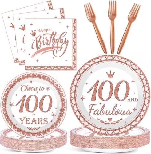 Miniatura 14 de Decoraciones de cumpleaños 70 para mujer, platos y servilletas de feliz cumpleaños 70, suministros de fiesta de oro rosa, vajilla de 70 y fabulosa