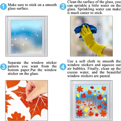 Miniatura 7 de Whaline 105 calcomanías de ventana de hojas de arce con purpurina de otoño, coloridas calcomanías de vidrio de doble cara para otoño, cosecha