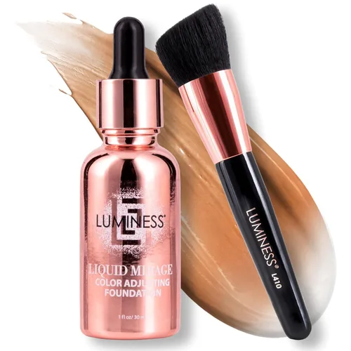 Miniatura 13 de LUMINESS Liquid Mirage - Kit de base de maquillaje con ajuste de color SPF 50, base que cambia de color, base SPF 50 y brocha de maquillaje, 3