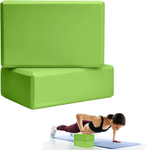 2 Pcs Yoga Blocks, 9"x6"x3" Foam Blocks Yoga Props for Pilates Stretching and Meditation Exercise Blocks Lightweight Yoga Essentials Verde