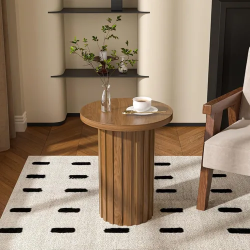 Miniatura 7 de Fsbecl Mesa auxiliar de pedestal de granja, mesa auxiliar redonda con panel estriado, mesa rústica para bebidas para sala de estar de espacio