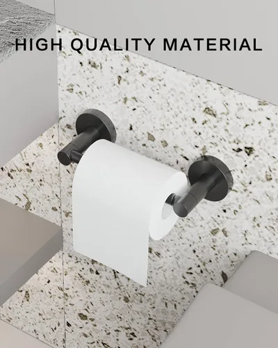Miniatura 3 de Soporte de papel higiénico negro mate para baño, soporte de rollo de papel giratorio de doble poste de acero inoxidable y aleación de zinc, montaje