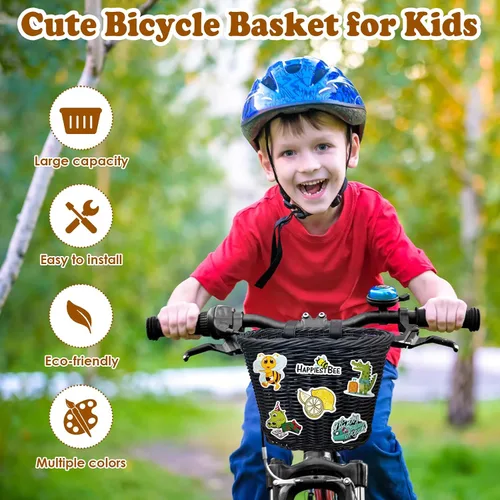 Miniatura 6 de Cesta delantera para bicicleta de niños, tejida a mano multicolor, para niños y niñas
