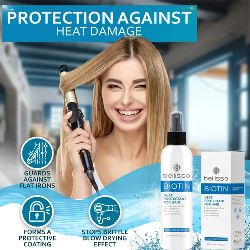 Miniatura 5 de BELLISSO Spray protector térmico de biotina para cabello con aceite de argán marroquí y biotina champú y acondicionador y suero de biotina