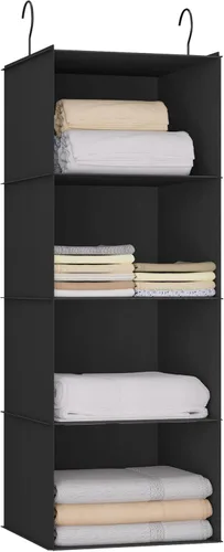 Miniatura 17 de Organizador colgante para armario, fácil de montar, estantes colgantes plegables con 4 compartimentos, para guardar ropa, bolsos, zapatos y Gris