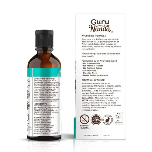 Miniatura 10 de GuruNanda Enjuague bucal con extracción de aceite CocoMint tamaño de viaje, 7 aceites esenciales y vitaminas, promueve el aliento fresco y encías
