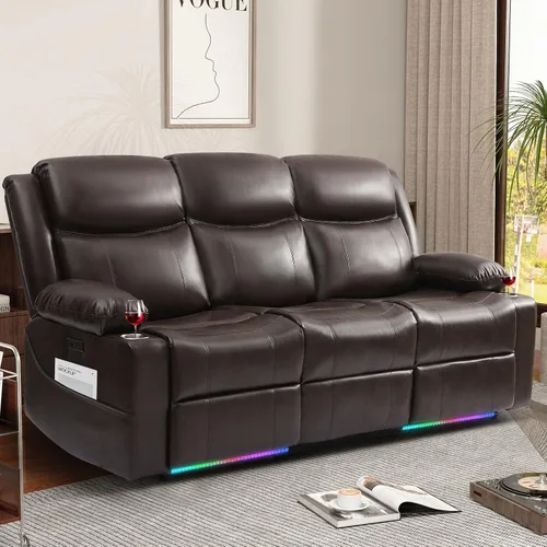 Miniatura 11 de Sofá biplaza reclinable manual con soporte ajustable de 360°, almacenamiento de consola central con carga tipo C y USB, reposacabezas ajustable