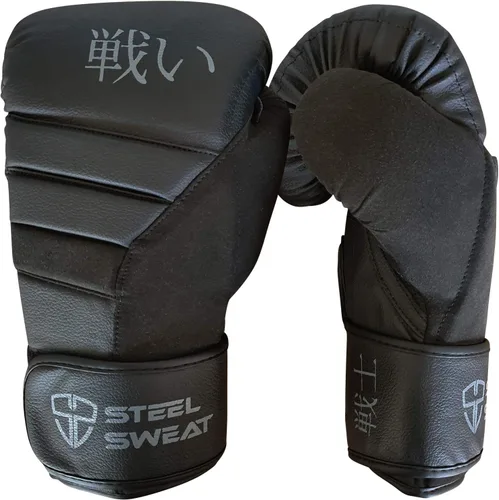 Miniatura 7 de Steel Sweat Guantes de boxeo – Guantes de entrenamiento para boxeo, sparring, kickboxing y Muay Thai – Hombres y mujeres – Senshi Black 10 oz