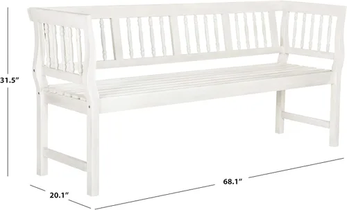 Miniatura 3 de SAFAVIEH Colección de muebles de patio al aire libre - Banco de madera de acacia envejecida blanca antigua con detalles plateados, asientos clásicos