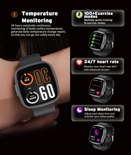 Miniatura 3 de Reloj inteligente avanzado de salud y fitness, pantalla táctil HD de 1.72 pulgadas, reloj inteligente para hombres y mujeres, más de 100 modos