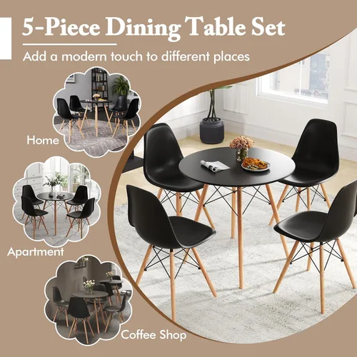 Miniatura 6 de Giantex Juego de mesa de comedor redonda para 2, mesa de cocina de 31.5 pulgadas y sillas con patas de madera maciza, asientos de plástico, marco