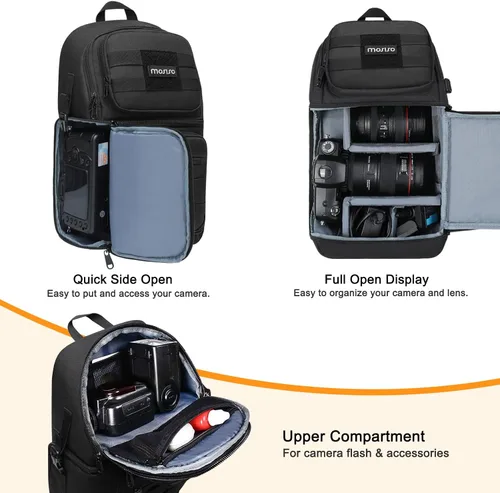 Miniatura 2 de MOSISO Bolsa cruzada para cámara, DSLR/SLR/SLR/sin espejo, bolsa cruzada para cámara táctica con soporte para trípode e inserciones modulares Negro