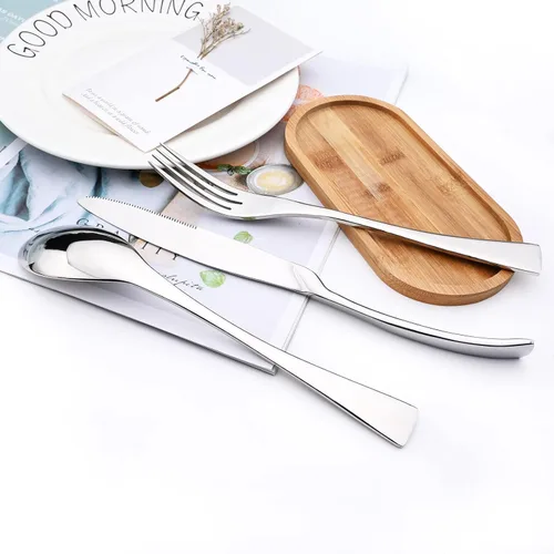Miniatura 2 de Juego de cubiertos de 24 piezas, espejo de acero inoxidable 18/10, servicio de vajilla de lujo para 4, cuchillo de carne, postre, accesorios