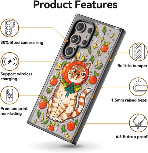 Miniatura 5 de Rosarnnah Funda compatible con Samsung Galaxy S24 Ultra, bonita estética, a la moda, divertida funda con estampado de gatito y gato, duradera a