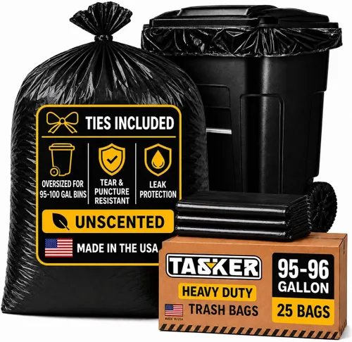 Bolsas de basura resistentes de 95-96 galones (paquete de valor de 25 bolsas con cierres) Bolsas de basura extra grandes, 90 galones, 95 galones, 96