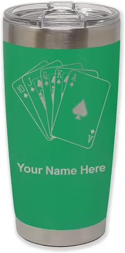 Miniatura 7 de LaserGram Vaso aislado al vacío de 20 onzas, tarjetas de póquer Royal Flush con grabado personalizado incluido (negro)