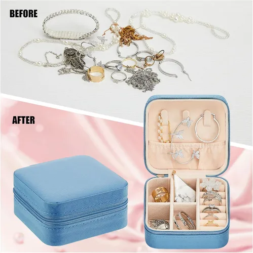 Miniatura 4 de Taiyin Joyero de viaje, organizador de viaje, pequeño joyero, cajas de regalo de dama de honor, mini caja organizadora de almacenamiento, Azul